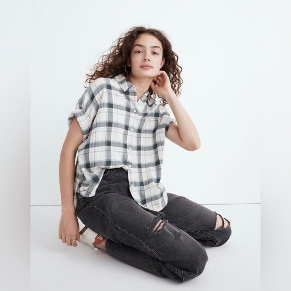 Madewell Boxy Dolman Sleeve Button Down Daily Shirt in Rockfern Plaid Small NEW